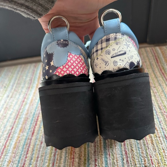 Fluevog NEW WO BOX Skyhigh F Fizzy blue/flowery leather platform lace-up shoe 10 - Picture 9 of 16